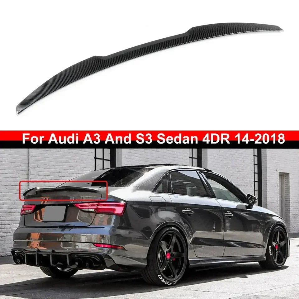A3 S3 Car Autom zadné krídlo krídla predlžovacieho automobilu Zadný spojler Kumel kmeňa pery Tail Wing Dekorácia pre Audi A3 S3 Sedan 2014-2018