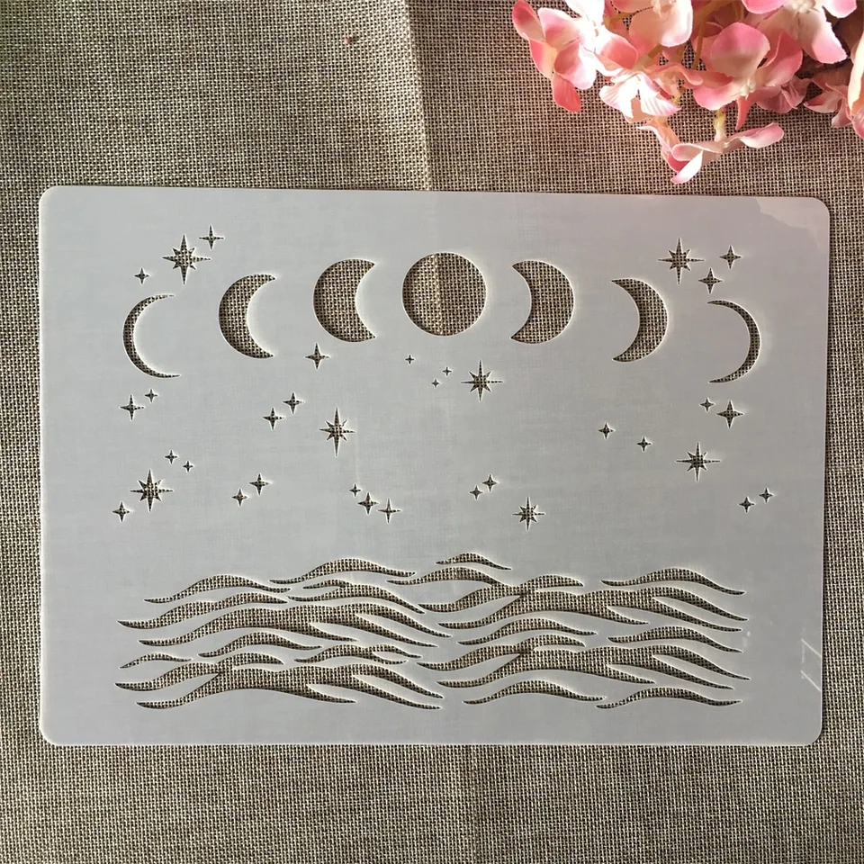 A4 29 cm fáza Moon Mountain DIY vrstvenie Šlapky nástenné maľovanie na scrapbook sfarbenie Embosing Album Dekoratívna šablóna
