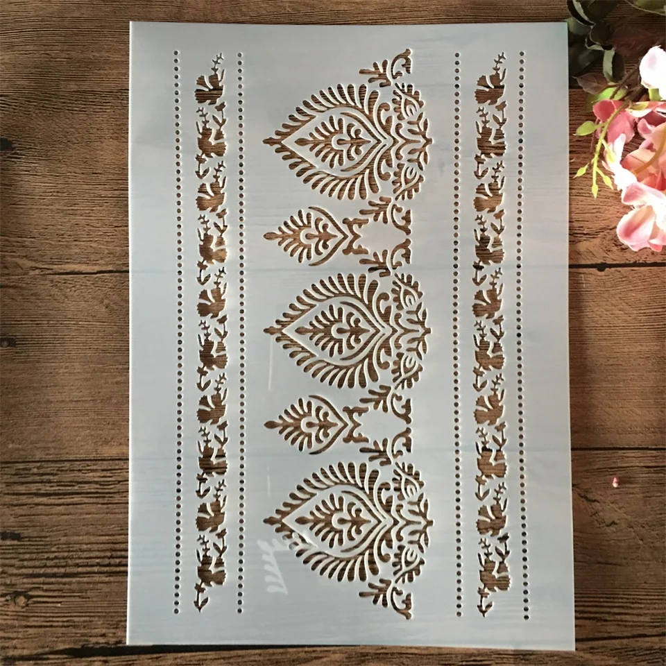 A4 29 cm mandala kvetinová hrana hrana DIY vrstvenie šablóna maľba sfarbenie sfarbenie eričko