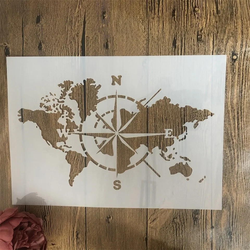 A4 29 cm mapa sveta Compass DIY vrstvenie šablóna nástenné maľovanie na scrapbook sfarbenie eleba