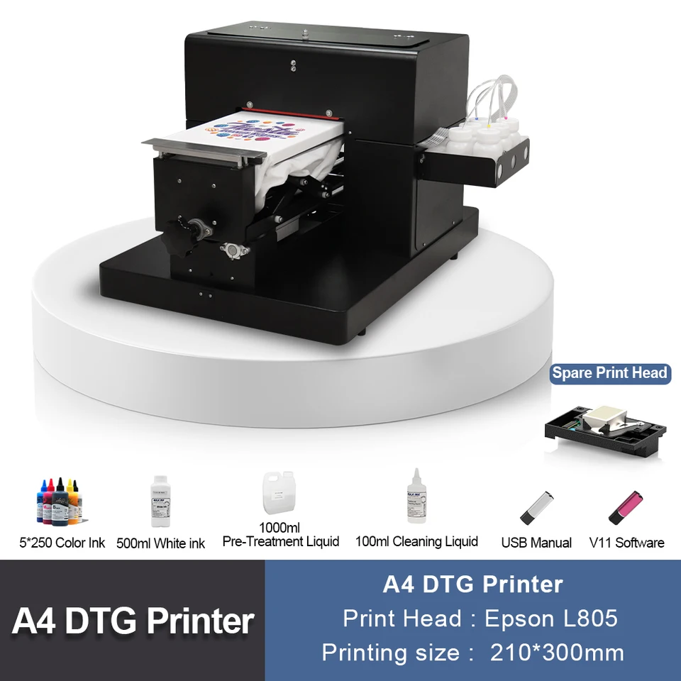 A4 DTG Printer Custom Tshirt Flatbed DTG Tlačiareň pre tmavé a ľahké oblečenie priamo do odevu DTG Tričt