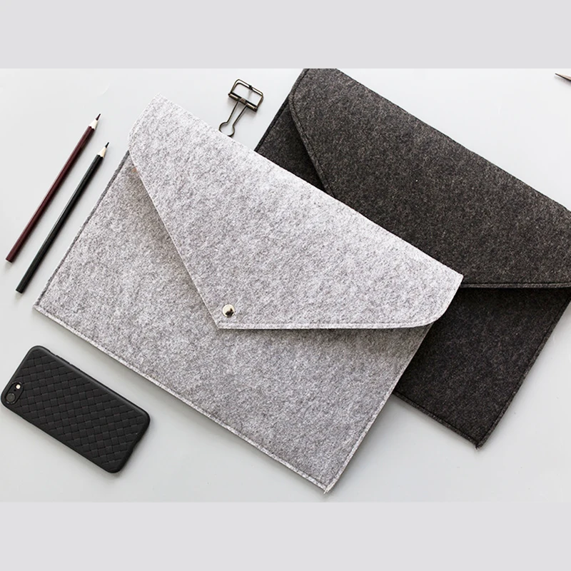 A4 Felt File Bag Minimalistická obchodná kancelária Dodávky A4 Data pracku na tlačidlo Dokument Document Bag Folder Storage Bag Storage