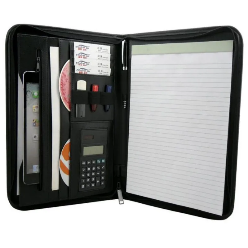 A4 File Folder PU Leather Business Manager s kalkulačkou Zipper Folder Office School Dodávky Multifunkčné priečinky Padfólio