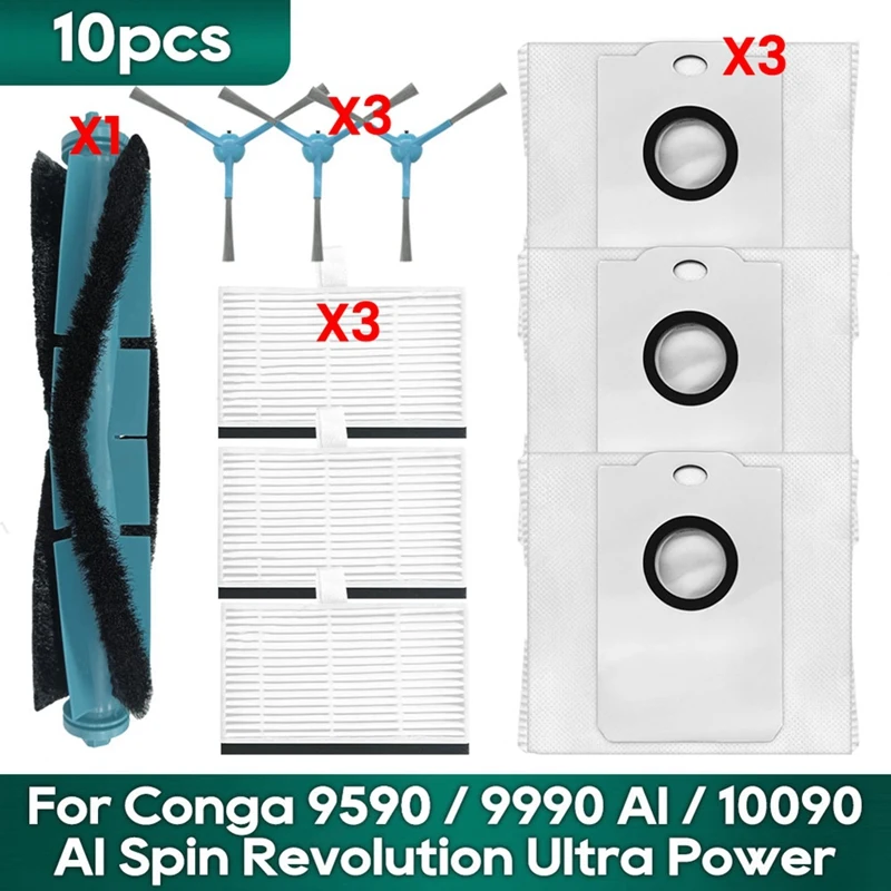 A45G-for Cecotec Conga 9590 9990 AI 10090 AI Spin Revolution Ultra Power Home Hlavná bočná kefka Hepa Filter Dust Vrecka náhradná časť