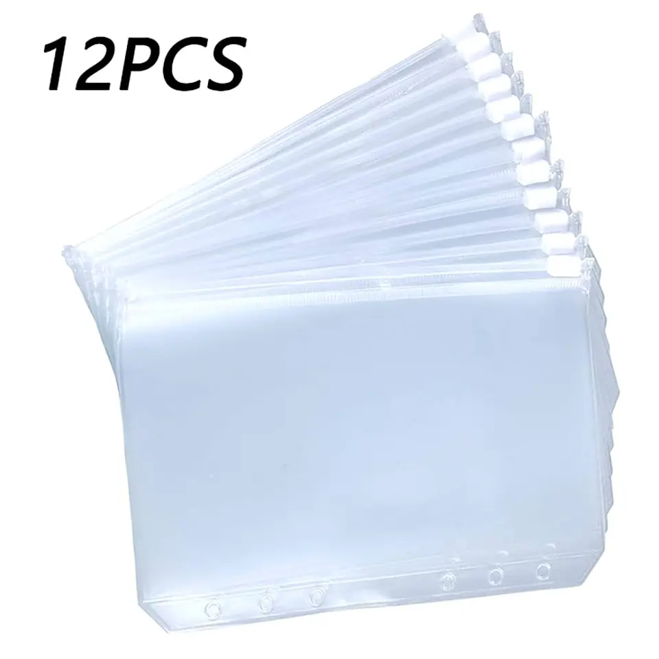 A5 A6 A7 12ks Binder vrecketsbinder zips zips pre 6-krúžok notebook Binder Priehľadné voľné listové vrecko dokument