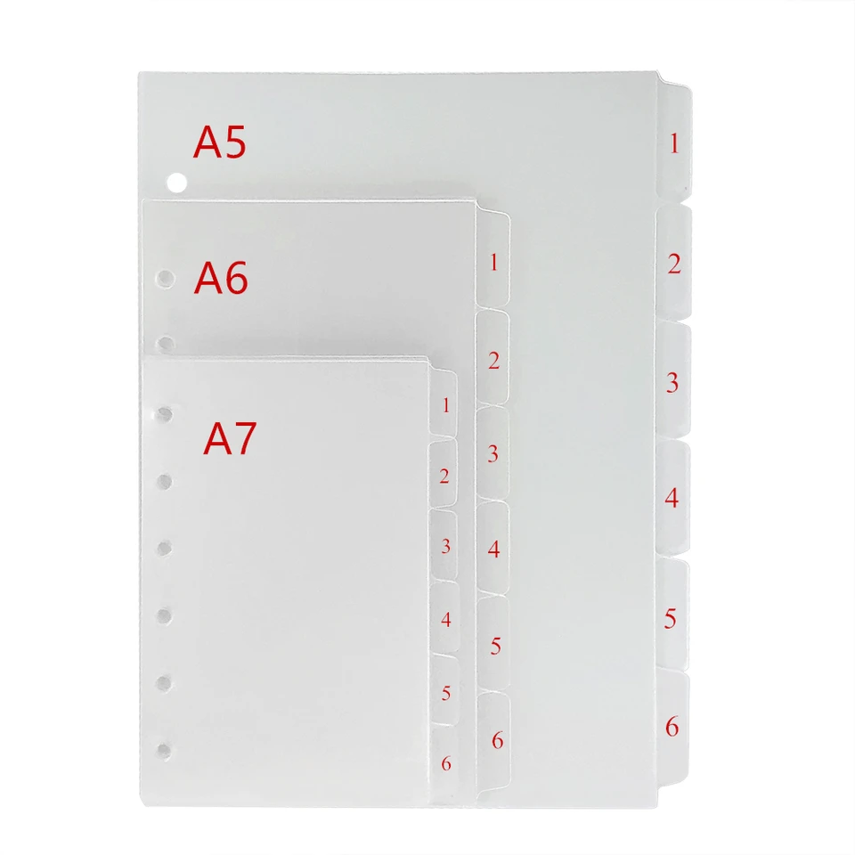 A5 A6 A7 A7 Frosted PP 6-TAB DEFIDER INDEX STRÁNKY PLAČKA Vnútorný papier Plánovač spojovača Binder oddeľovač filofax
