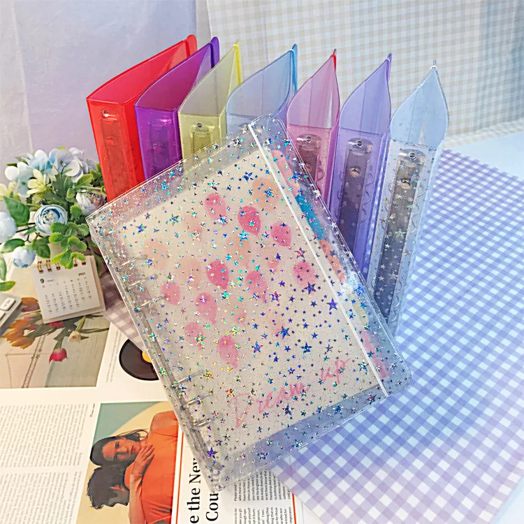 A5 A6ins v štýle kreatívny PP Glitter Bandage Hand Ledger Book Color Transparent PVC Cover Student Notebook Simple Loose-Lef Book