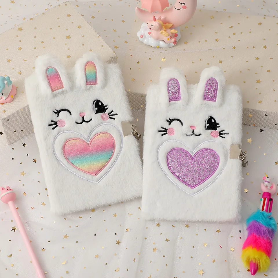 A5 Nové detské karikatúry notebook s Lock Journal Cute Plush Diary Book Darčeková kniha