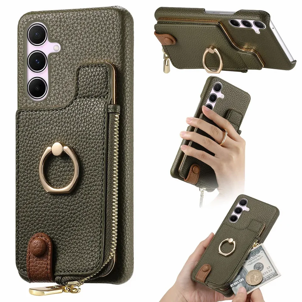 A55 A 35 25 A05S A16 5G Zipper Wallet Kožená puzdro pre Samsung Galaxy A06 A16 A36 A56 A05 A05S A15 A25 A35 A55 Kruhový zadný kryt krúžku
