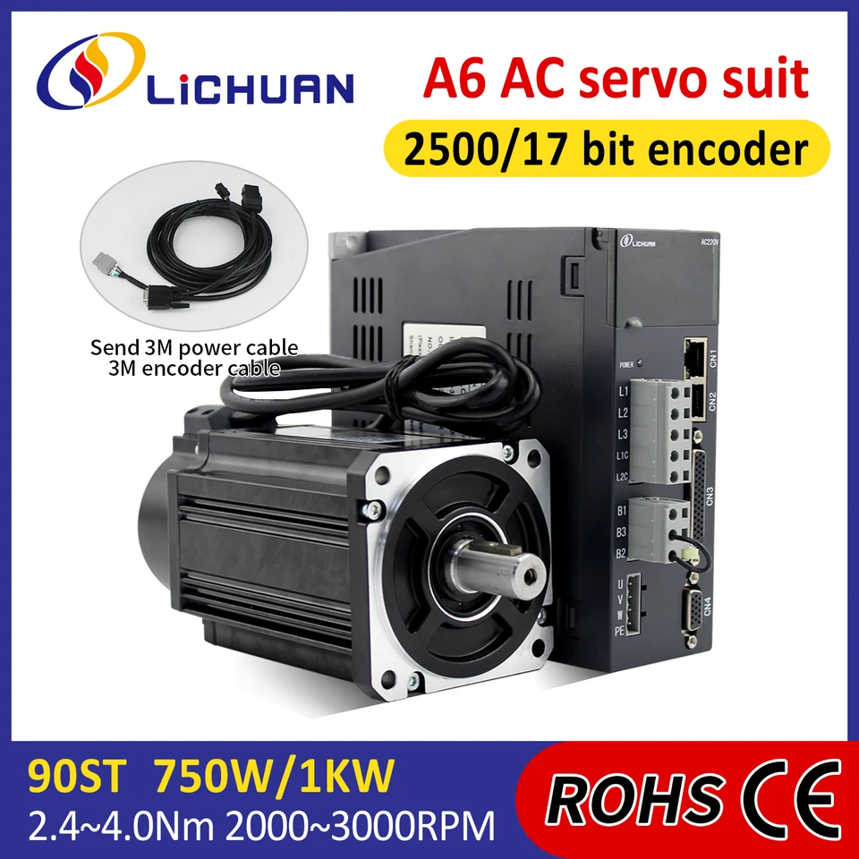 A6 750/1000W Seromotor Controller Kit 220V 3/4A 2000/2500/3000RPM 2,4/3,5/4N.M súpravy AC Servo Motor Drivers Kit pre lekárske vybavenie