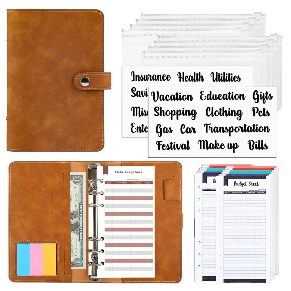 A6 Plánovač notebook Agenda rozpočtový zošit Francúzske rozpočtové obálky spojivo spojivo vreckej