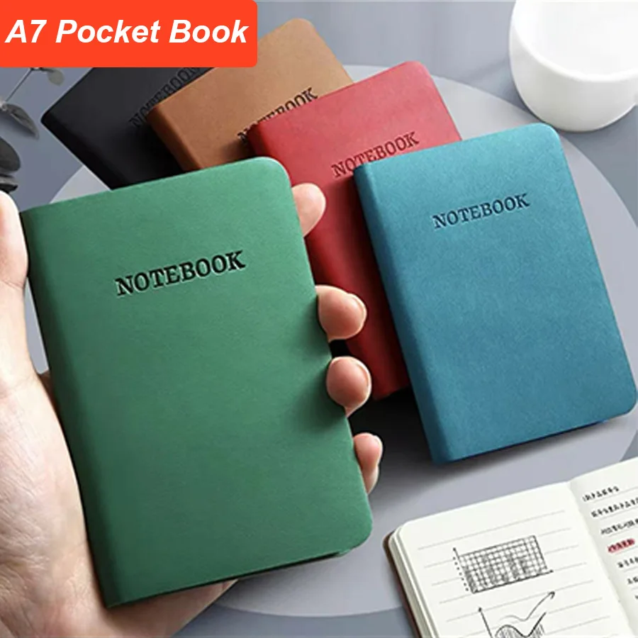 A7 vreckový notebook Mini Book A7 Malý prenosný notebook Prenosný poznámkový blok 96 listov, 192 stránok Feeling Leather Witerproof Notes