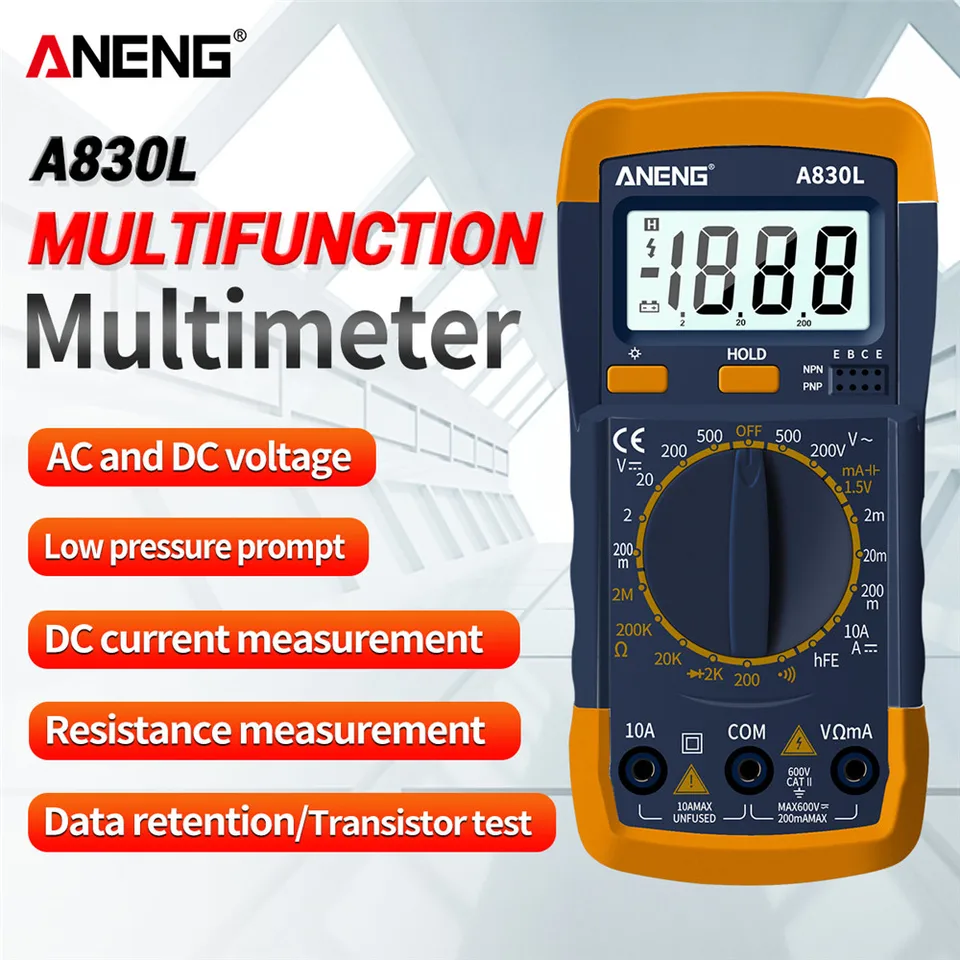 A830L digitálny multimeter s jednosmerným napätím AC Odpor Diode Multiteter Bzučiak voltový prúd Tester Manual Range Elektriuian Tools