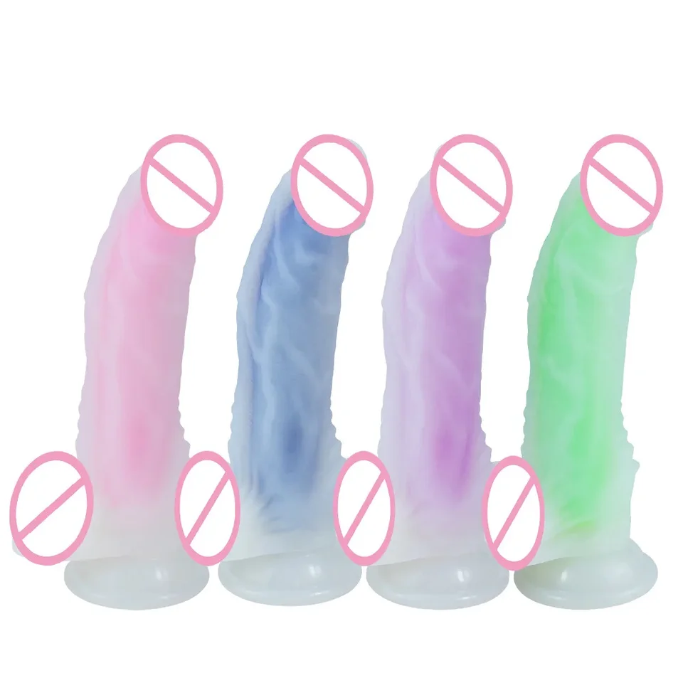 A92 Fluorescenčný svetelný potiahnutý gumovou simuláciou Dospelé výrobky tekutý silikónový penis Ženské masturbácie páry flirtujú