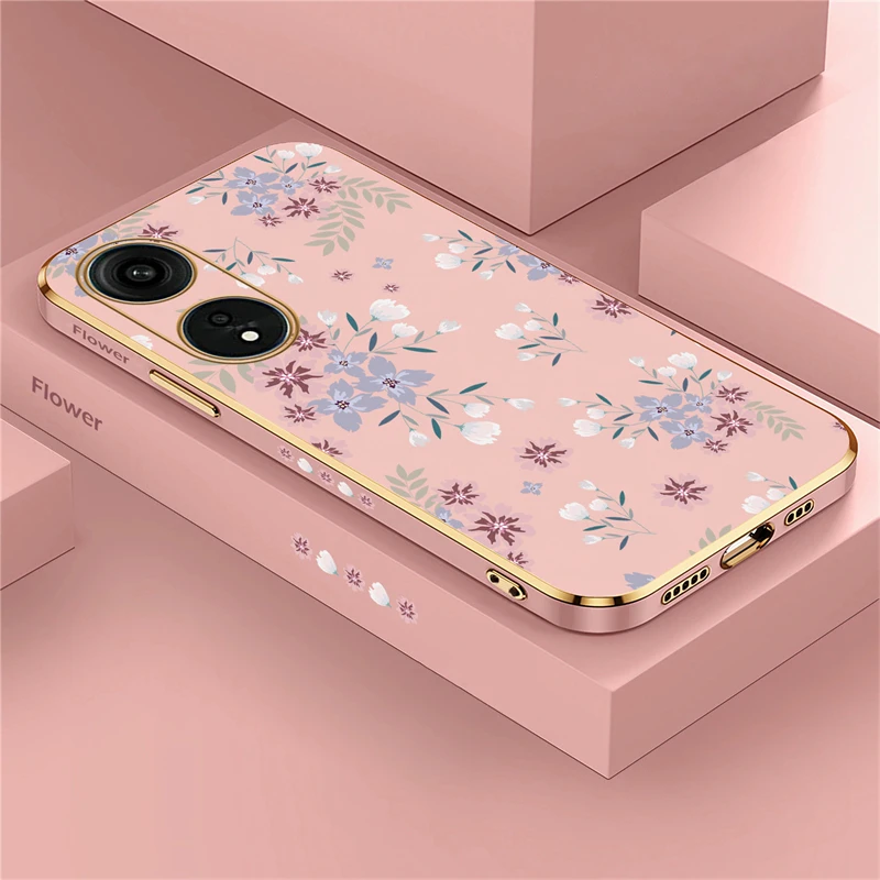 A98 Plating Silikone Case pre OPPO A94 A38 A58 A78 A59 A39 A71 A37 SOCKOPPORT Flowers Pattern Phone Cover Funda