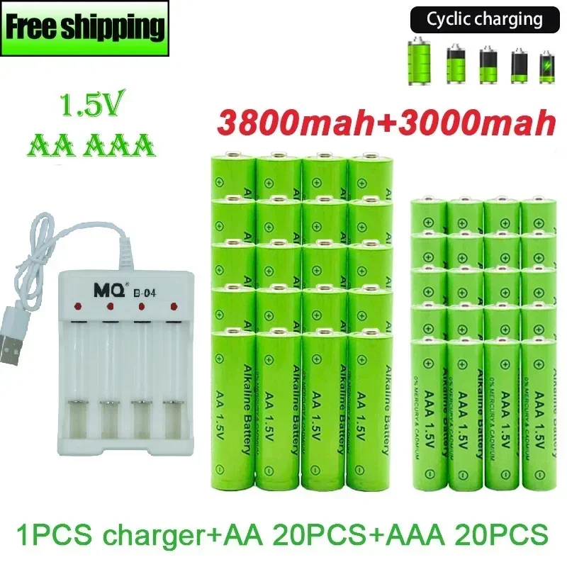 AA +AAA batéria Nová 1,5VReCharableBattery AA3800MAH AAA3000 s USBargerom pre LED baterku Svietidlo
