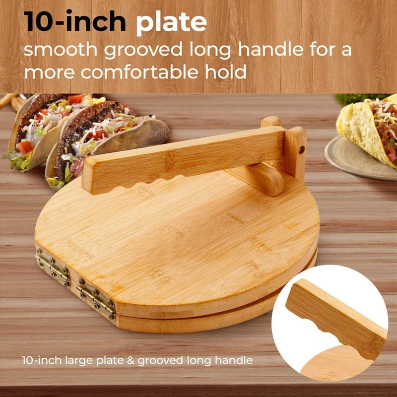 AA50-Wooden Tortilla Press 10 palcov drevené tortilla tlačový výrobca, s pergamenovým papierom v rolovaní a 50 ks, pre domáce