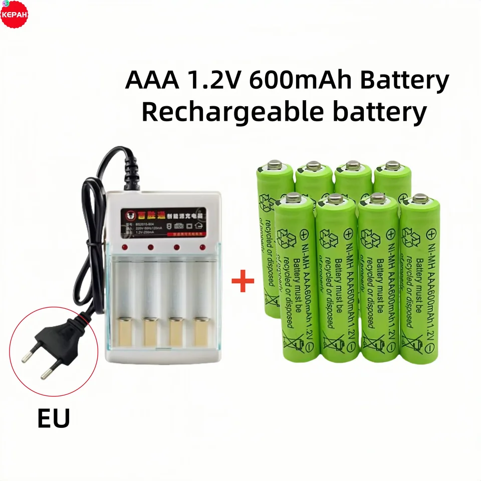 AAA 1,2 V 600 mAh niklovú nabíjateľnú batériu vodíka, vhodná pre hodiny, hračku, batériu myši, nabíjačka.