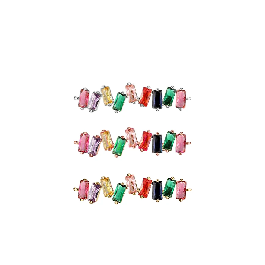 AAA Cubic Zirconia Crystal Blue Bar Charm Connector 2024 Nový módny multicolor Cz Stones Zlatené mosadzné šperky DIY