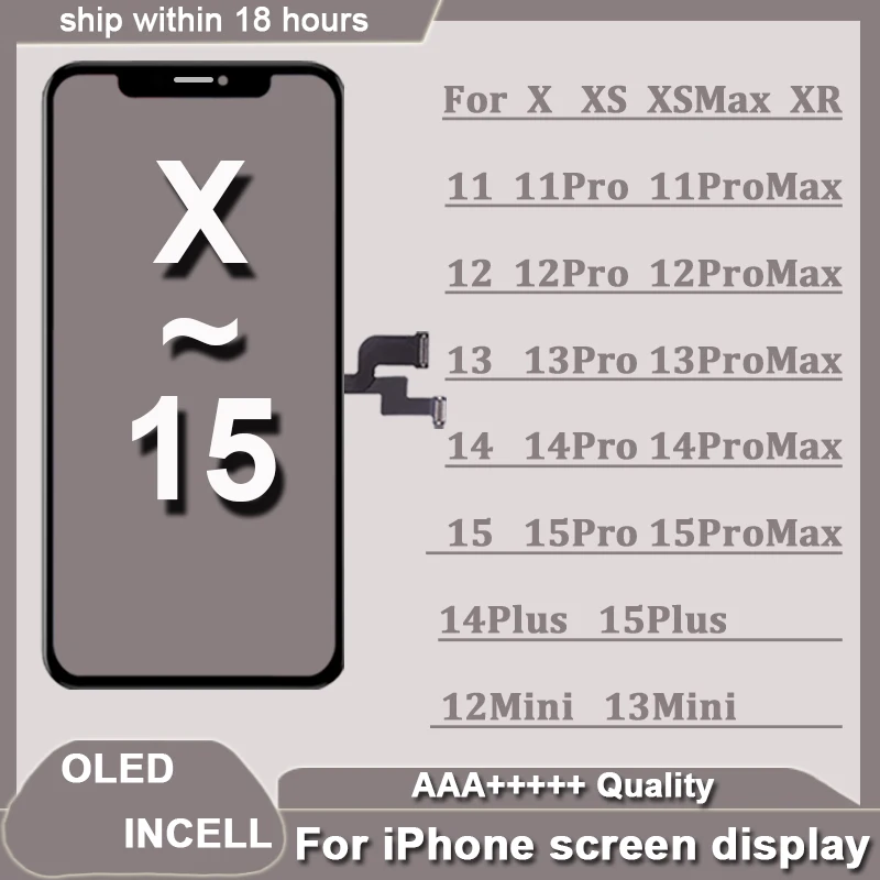 AAA nový OLED pre iPhone x xr xs max LCD Incell pre iPhone 11 12 13 Pro Max 13 Mini 14 plus 15 Digitalizátor displeja