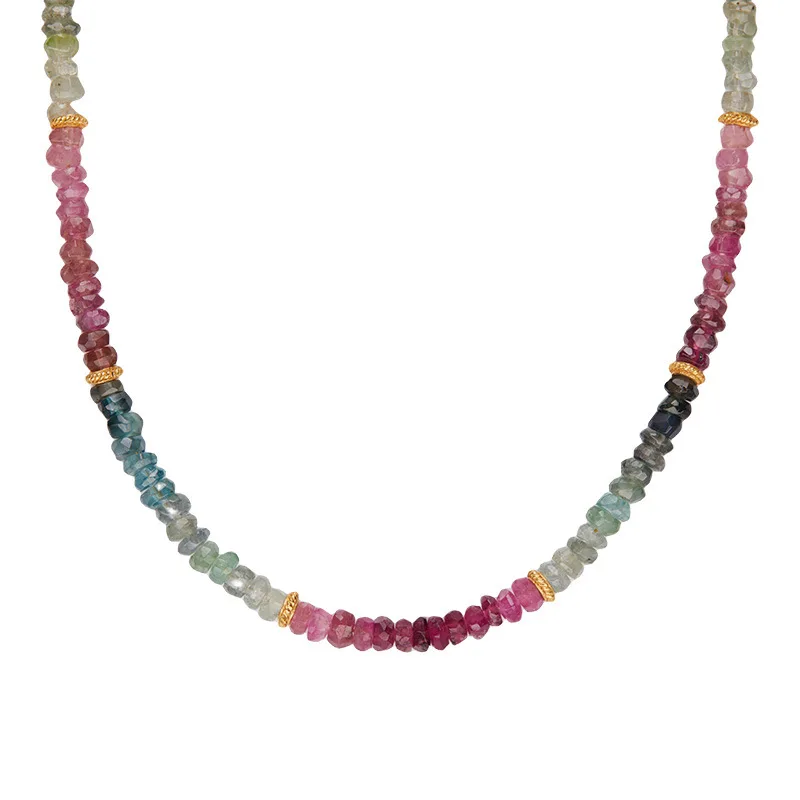 AAAAA+ Multi Tourmaline náhrdelník, 925 Sterling Silver Watermelon Tourmaline náhrdelník, viacfarebné turmalské šperky, darček mamičky