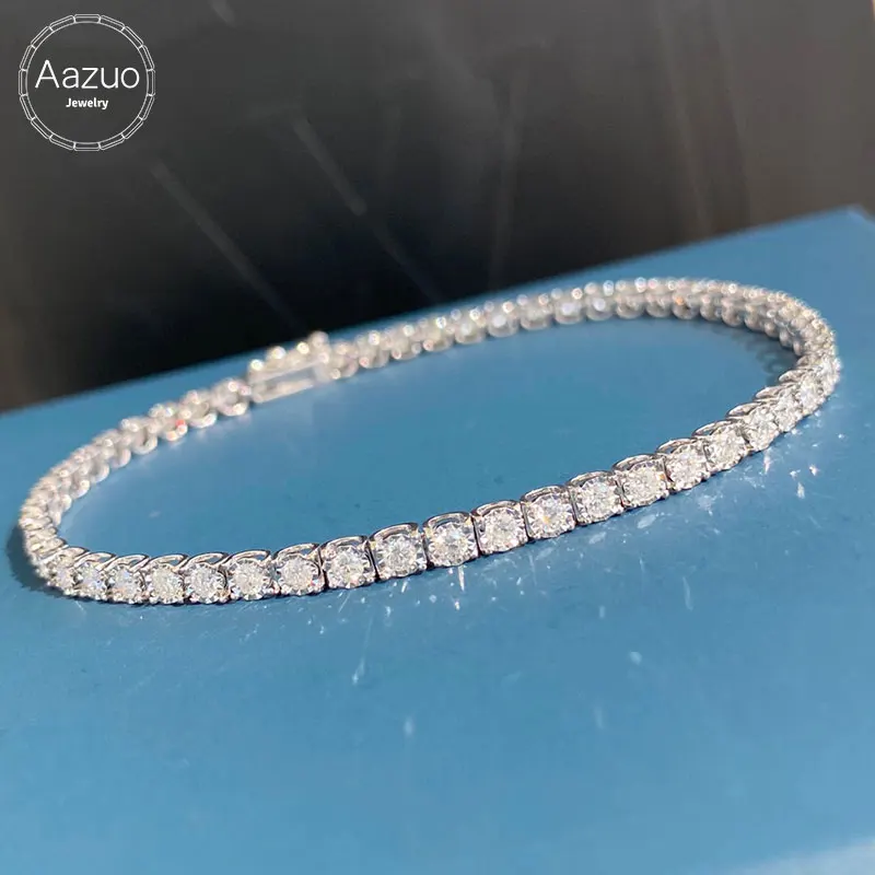 AaZuo Real 18k Biele zlato skutočný diamant 1.0-2.0ct lichobežník Bull hlava tenisový náramok pre ženy v luxusnej trendovej zásnubnej párty