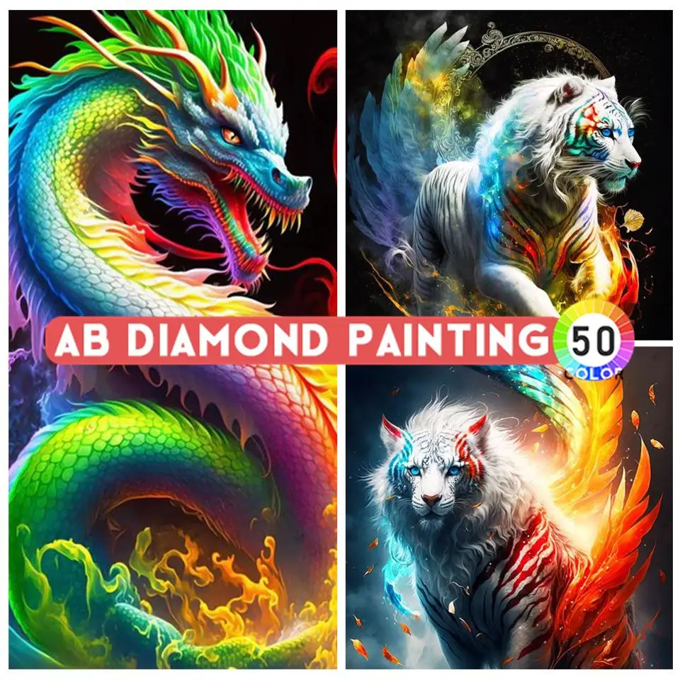 AB 5D Diamond Painting Dragon Tiger Farebné umenie Plné diamantové mozaika