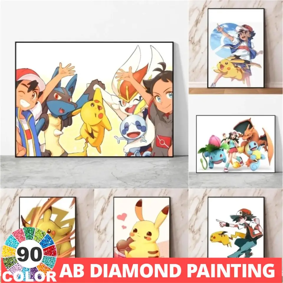 AB 90 farebná diamantová maľba mozaika popola ketchum pikachu charizard elf zamatový karikatúra karikatúry pokémon