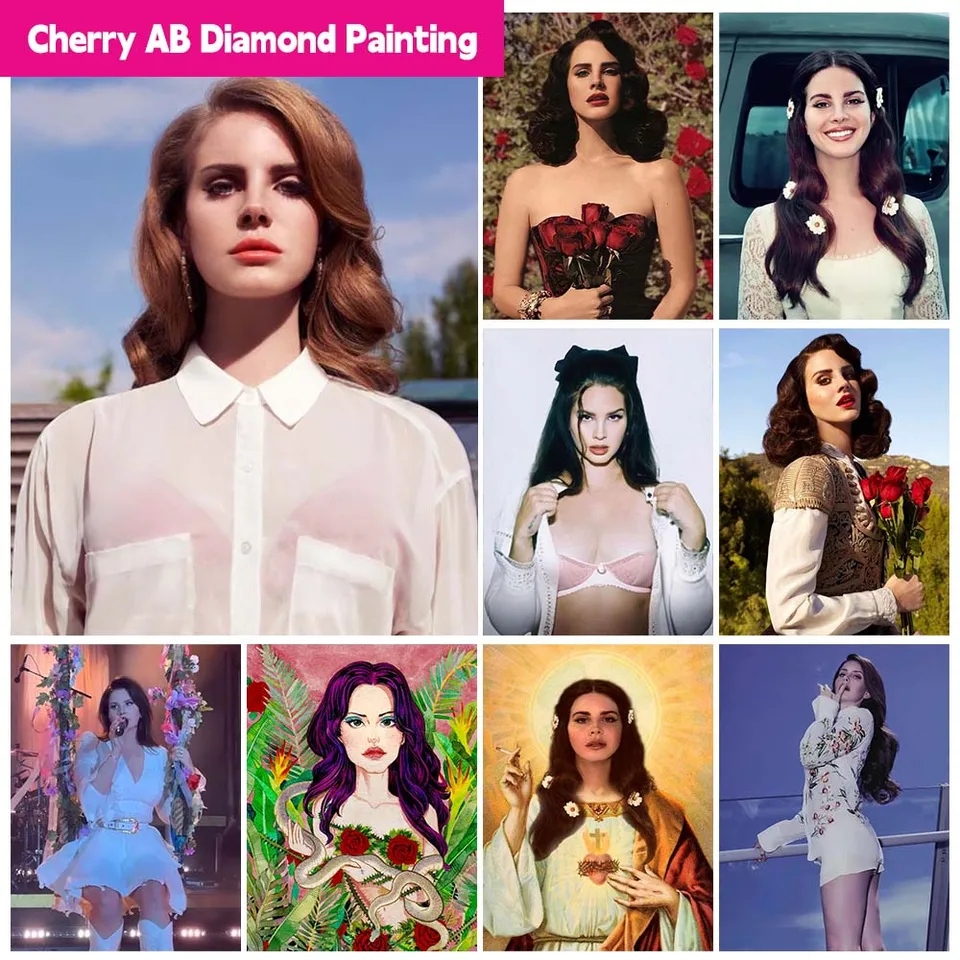AB Diamond Painting Singer Lana Del Rey Picture Portrét 5D DIY Diamond Cross Stitch Vyšívacie kamienky