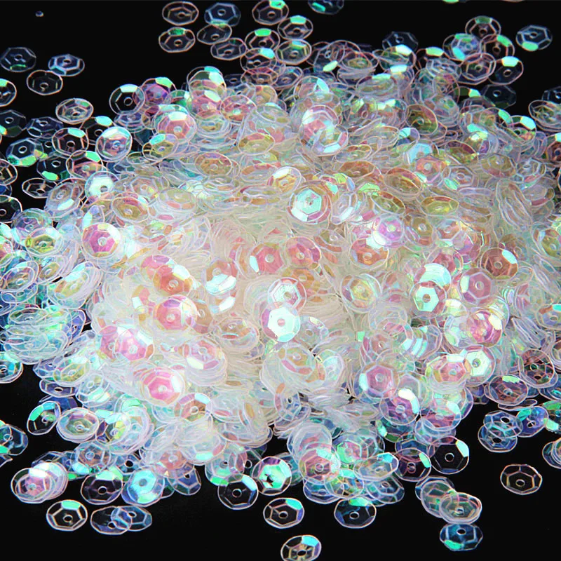 AB Transparent Cup Fliters paillettes Loose Round Flowin 6mm Sew Paillettes DIY Craft Scrapbook Svadobná dekorácia Tkanina