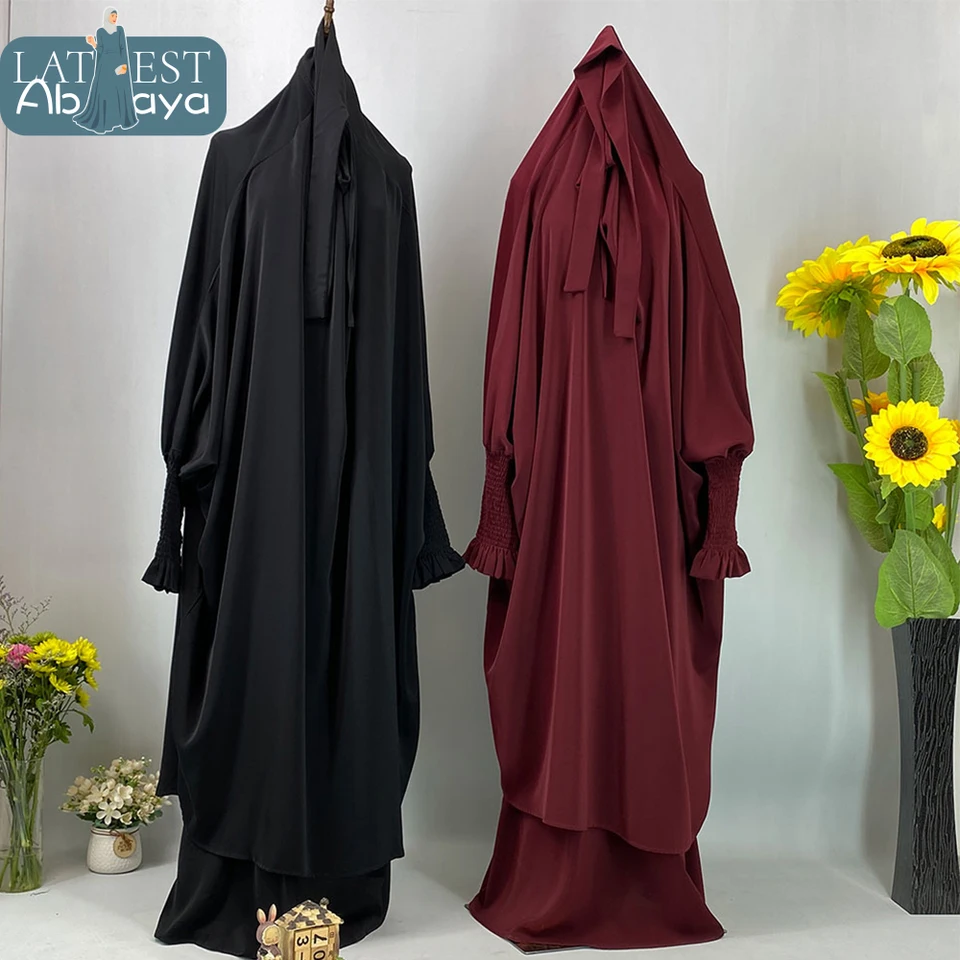 Abaya Khimar Sada 2 -dielny ramadánsky balón rukávy Moslimské šaty Ženy Dubaj Luxusný modlitba Eid Jilbab Islamské oblečenie kebaya