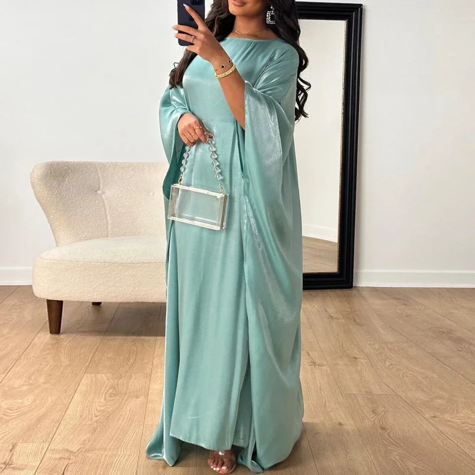 Abayas pre ženy kaftan rúcho moslmane femme Vestidos ramadán satéín Abaya islam moslimský letný batwing rukáv maxi šaty maxi