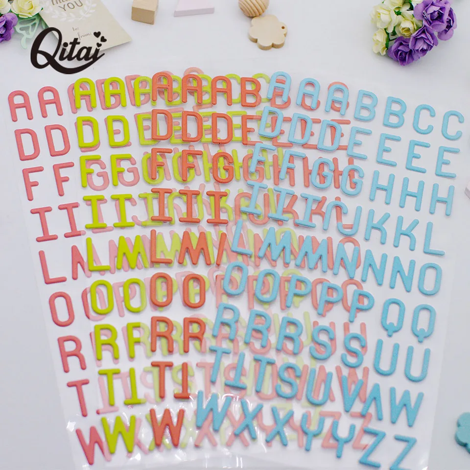 Abecedné listy Qitai 4 listy 24 cm*12cm Scrapbooking Creative Stickers AZ Obývacia izba Domáca výzdoba ruky pre deti PS001