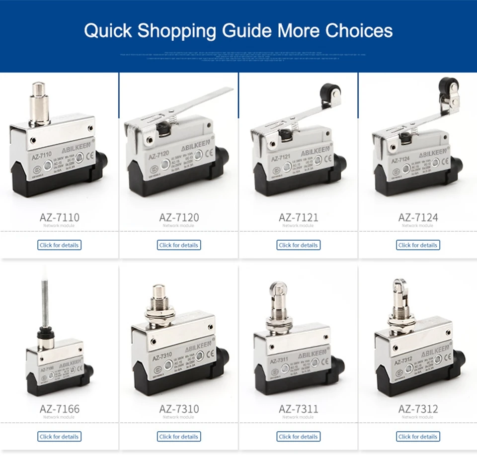 Abilkeen AZ Series Limit Micro Switch Mustomary Micro Switzh AZ-7110 AZ-7120 AZ-7124 AZ-7166 Dodávateľa prefessionálneho mikro prepínača