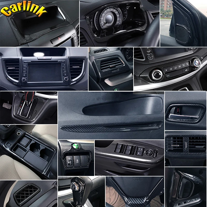 ABS plastové uhlíkové vlákno Vzor automobilu Interiérový kryt dekorácie Trestné nálepky pre Honda CRV CR-V 2012 2013 2014 2015 2016