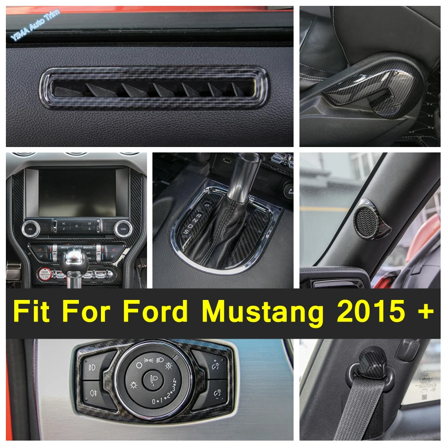 ABS uhlíkové vlákno vzhľad vzduchového striedavého vetra / rukoväte dverí / svetlá spínač rámu príslušenstvo kryt pre Ford Mustang 2015 - 2021