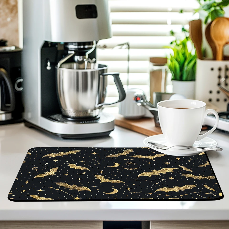 Absorpčná kávová rohožka odvodňujúca rohož Halloween Bat Kitchen kuchyňa sušiace rohož rýchle suché kúpeľňové odtokové podložky Kuchynské kohútik