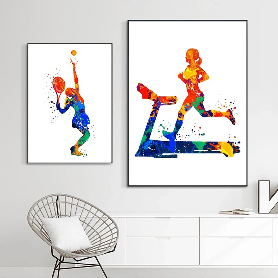 Abstrakt akvarelových plagátov a výtlačkov mladých basketbalových hráčov moderné nástenné umenie maľba pre športové izby Domáce dekorácia