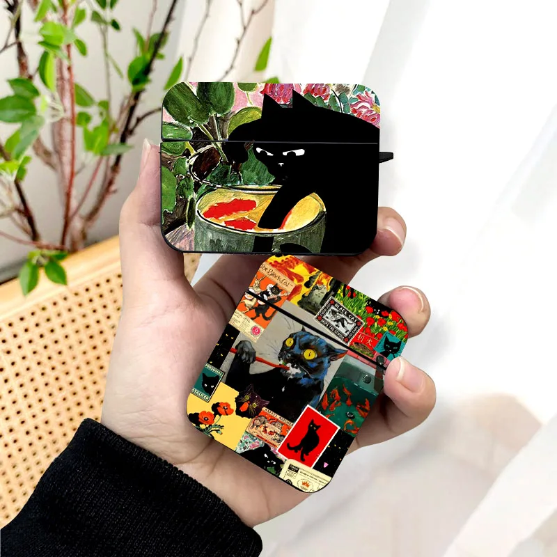 Abstrakt Art Cat AirPods puzdro Čierny bezdrôtový puzdro na slúchadlá pre Apple AirPods 1 2 3 Pro 2 Ochranné puzdro