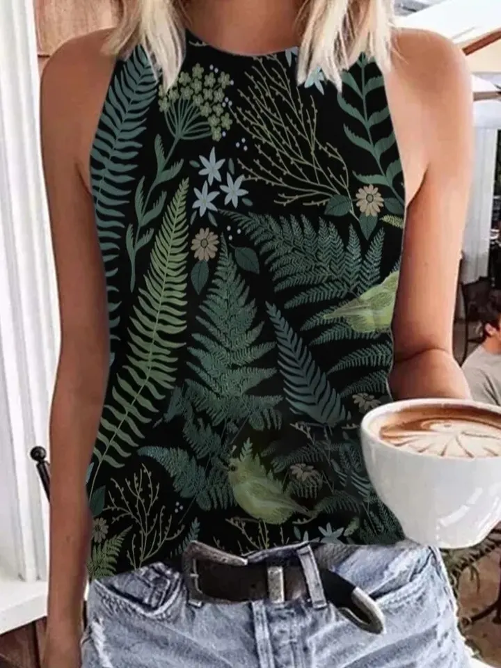 Abstrakt Art Flower 3D Print Tops Tops Women Fashion Streetwear Nadmerná O-krk vesta mimo rukávy bez rukávov Camisole