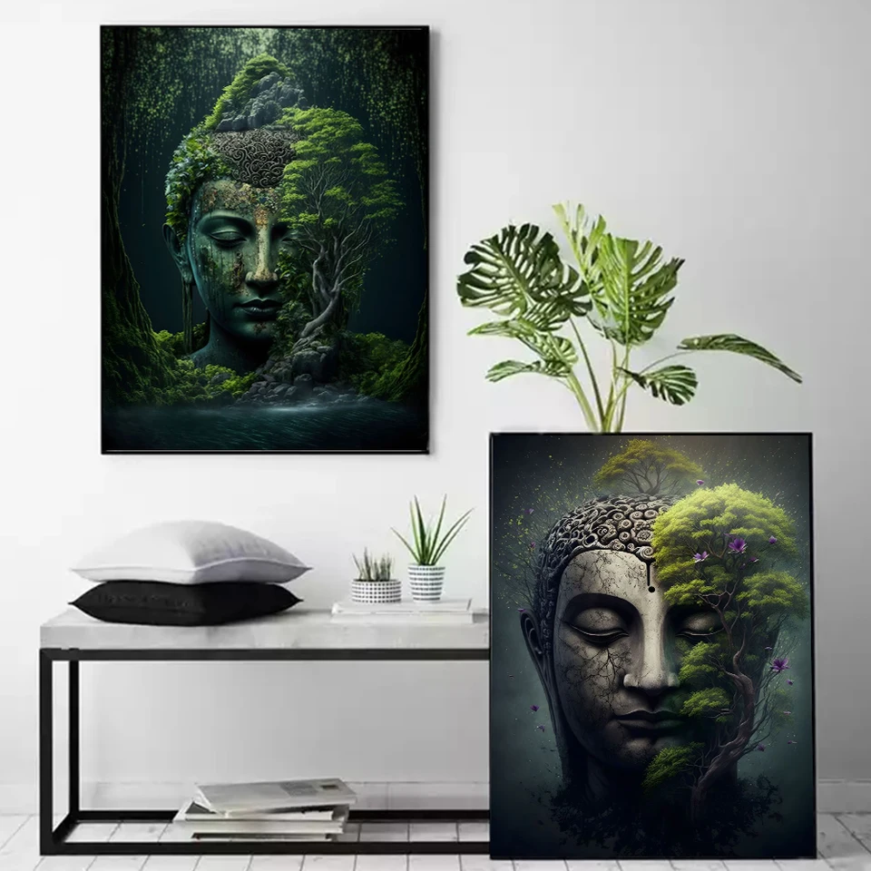 Abstrakt Buddha v prírode výtlačky plagátov pre obývaciu izbu dekor náboženský budhistický staute a krajina maľba maľba nástenné umenie