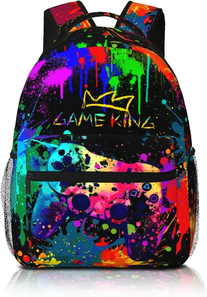Abstrakt Gamepad Batoh Games Gaming Travel Laptop Backpack Water Resisant Bags Bookbag Cestovanie turistického kempingu Daypack