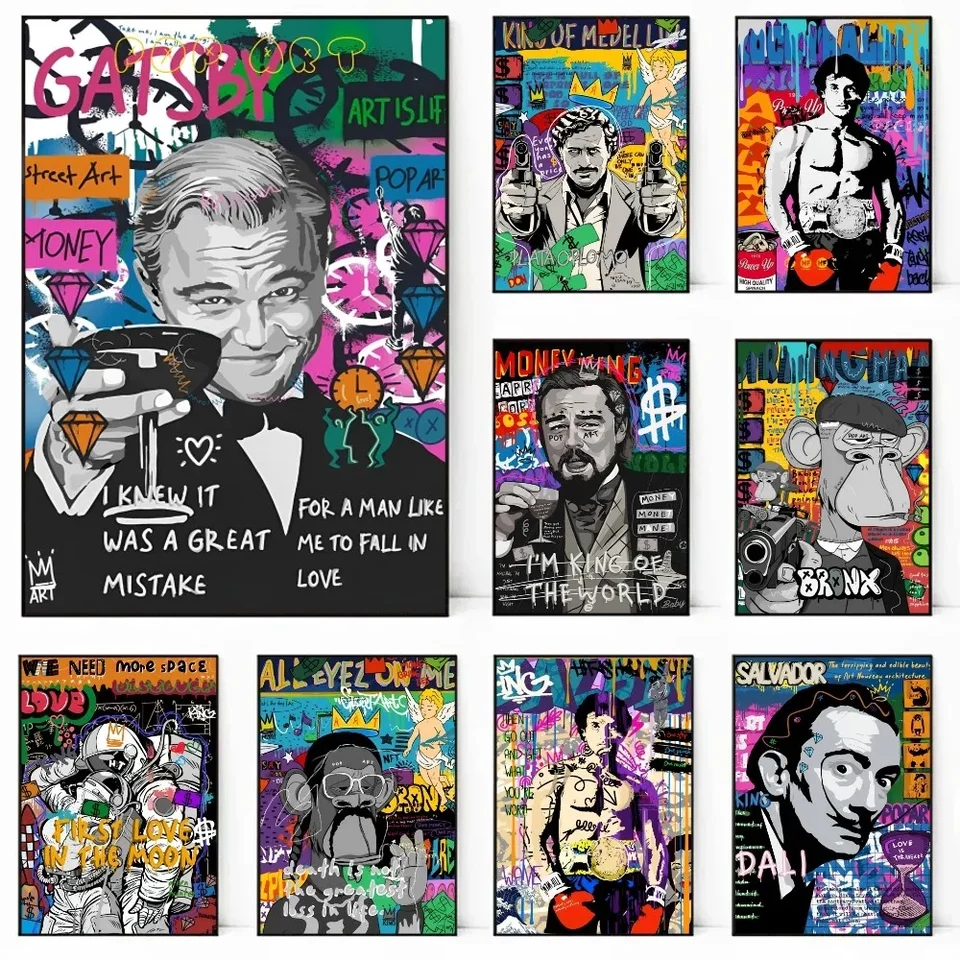 Abstrakt graffiti obrázok plátno na stenu nálepka Banksy popové umenie portrét maľba spálňa obývacia izba Domáca dekorácia zavesenie