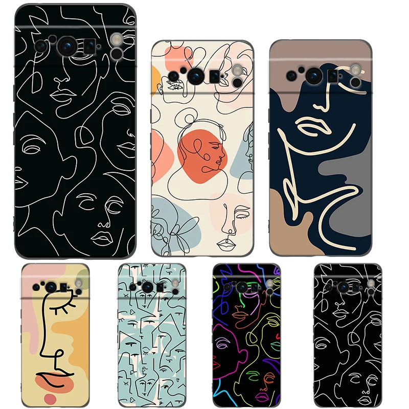 Abstrakt Line Dámske čelné puzdro Pase pre google Pixel 8 7 6 7a 6a Pro 5G Shock -odolný Silikone Soft 8 Pro 5g shell capas tašiek