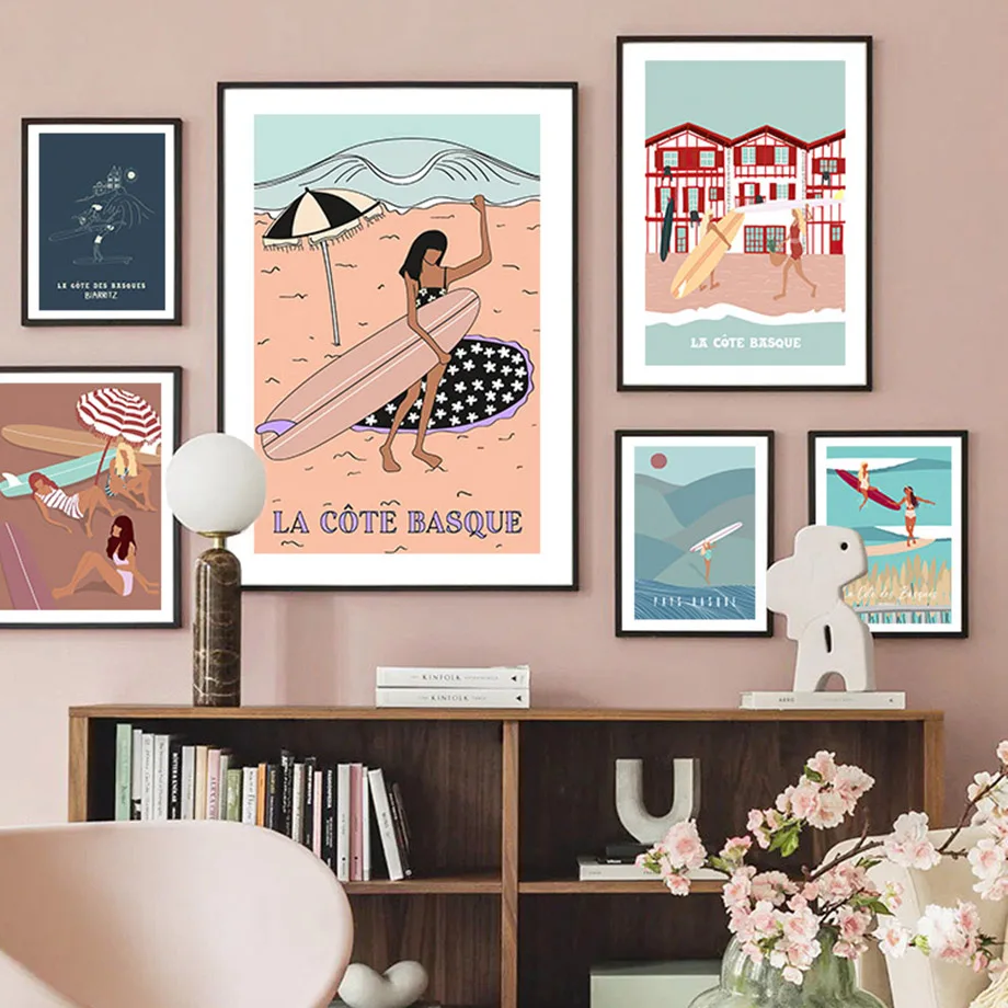 Abstrakt Line Surf Beach Tropická púštna stena Art Canvas Painting Nordic Plagáty a výtlačky nástenné obrázky pre dekoráciu obývacej izby