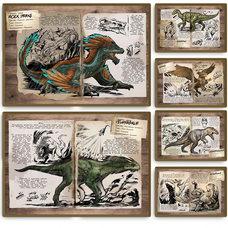 Abstrakt retro hra Ark prežitie vyvinuté umenie dinosaurus plagáty plagáty maľba nástenné výtlačky Obývacia izba Domovod
