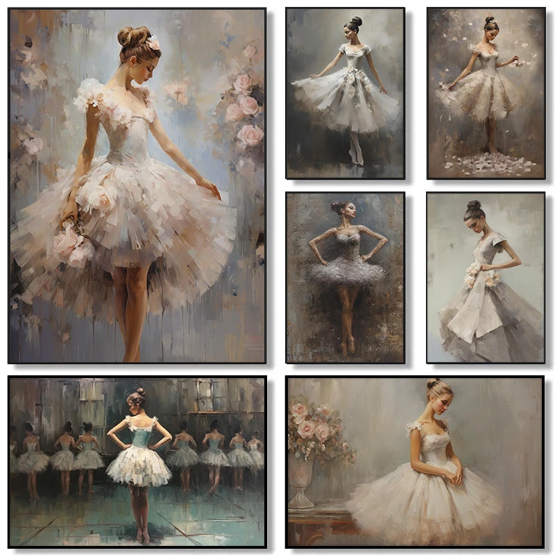 Abstrakt retro preppy elegantný balet Art Ballerina klasický plagát plátno maľby nástenné umelecké obrázky tanečné štúdio domáce dekorácie