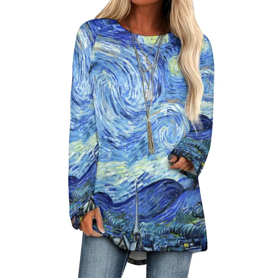 Abstrakt Star T košele Van Gogh Starry Night Street Fashion Tričko s dlhým rukávom Kawaii tlačené tričko Dámske topy