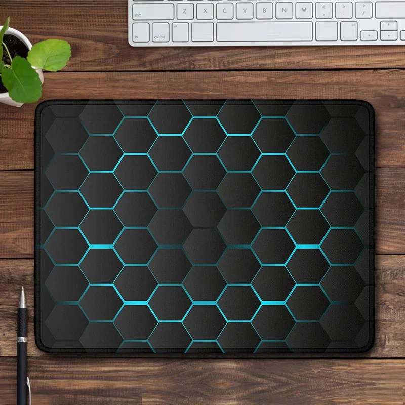 Abstrakt čierny šesťuholníkový vzor myši myši malá modrá MousePad Gaming Accessories Office Desk Mat Rat počítač Mouse Mouse Rat