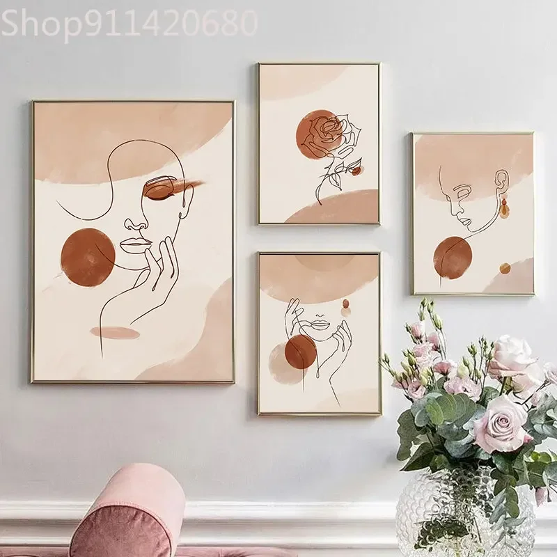 AbstraktPoster žena čelná čiara kresba tlač boho stena dekor terakota minimalistická nástenná maľba maľba maľba